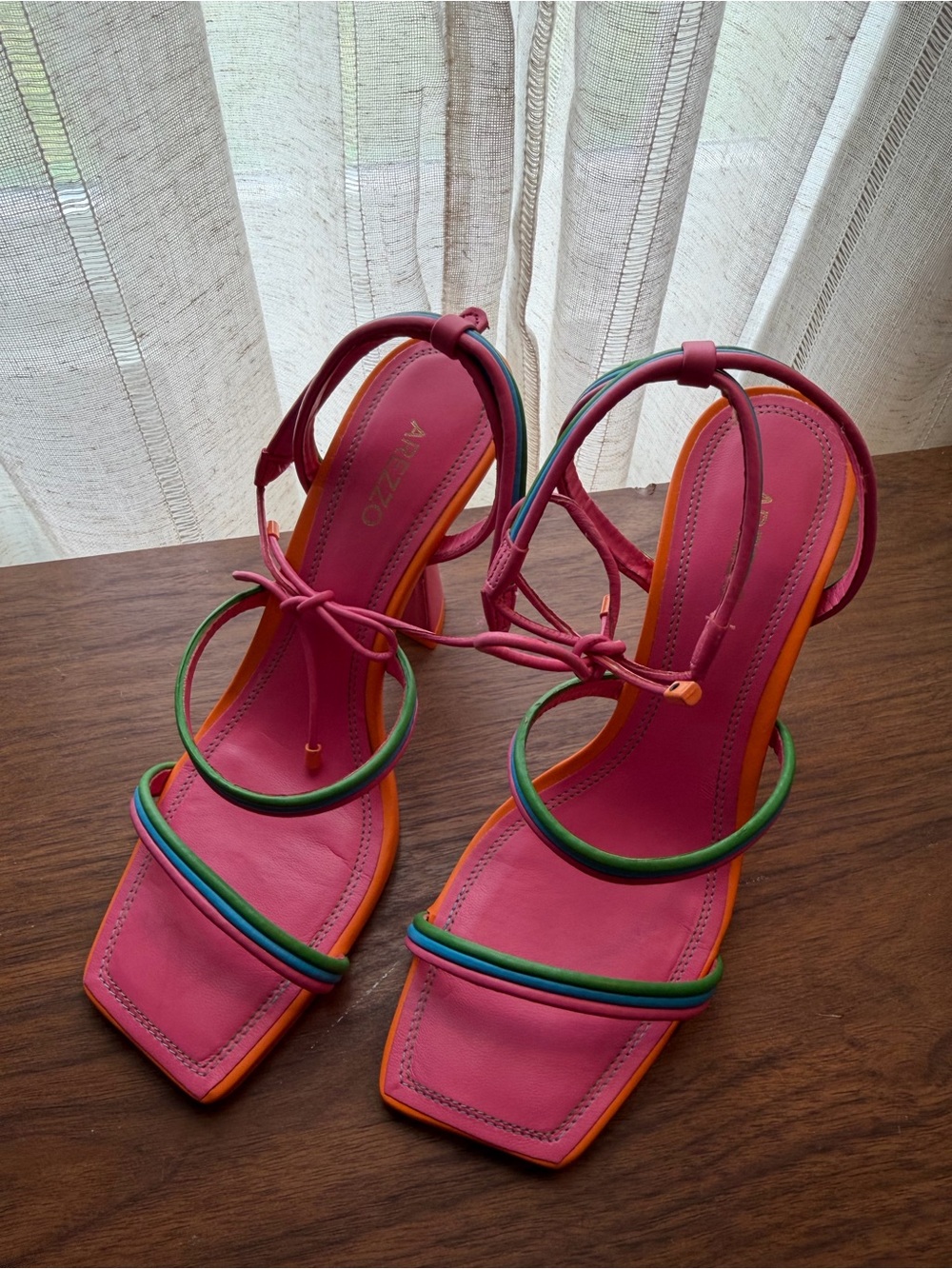 Pink Multicolor Strappy Sandals with Square Toe Hells 4”